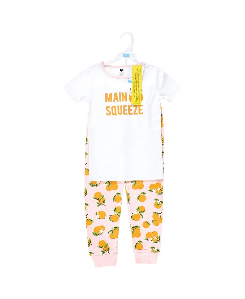 Hudson Baby Infant Girls Cotton Pajama Set, Main Squeeze Orange, 6 Years