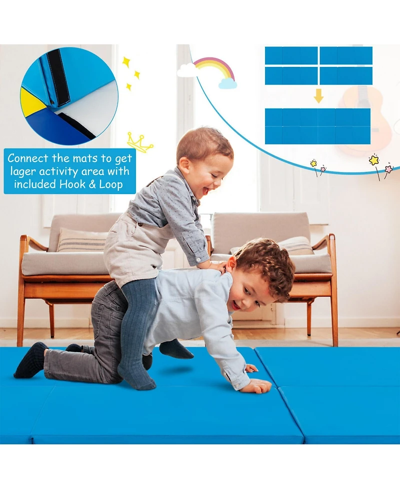 Sugift 6 x 2 Ft Tri-Fold Gym Mat with Handles and Removable Zippered Cover-Blue