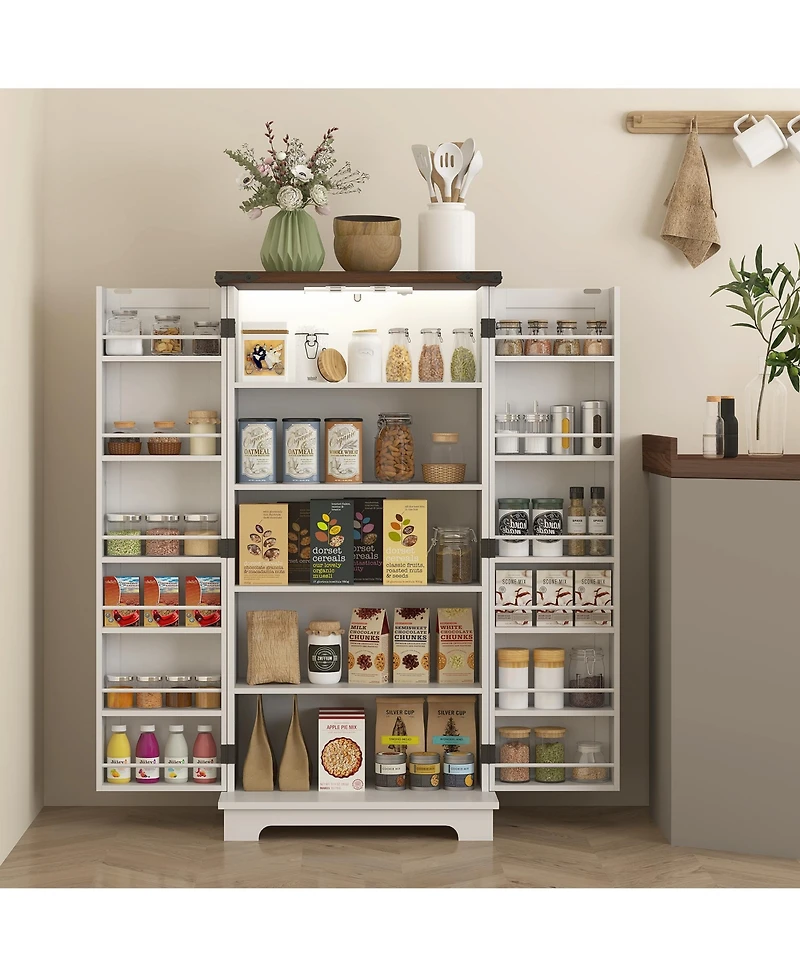 Homcom Kitchen Pantry Cabinet with Sensing Led Light Storage Cabinet