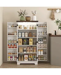 Homcom Kitchen Pantry Cabinet with Sensing Led Light Storage Cabinet