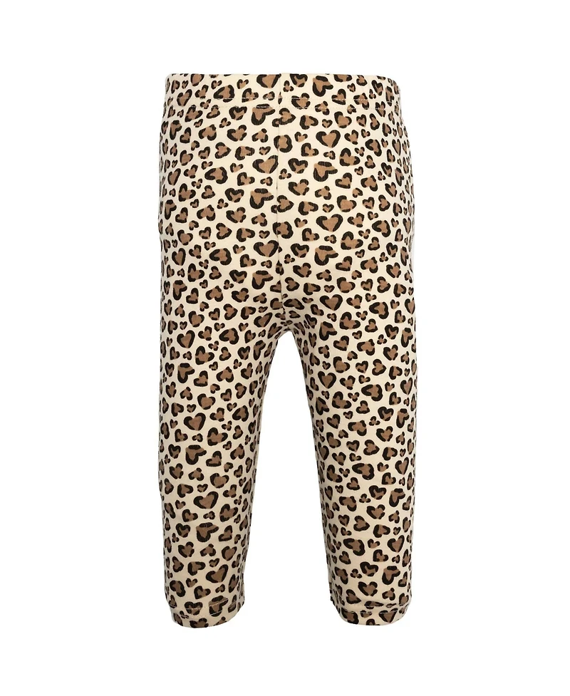 Hudson Baby Girls Cotton Bodysuit, Pant and Shoe Set, Leopard Hearts Girls, 9-12 Months