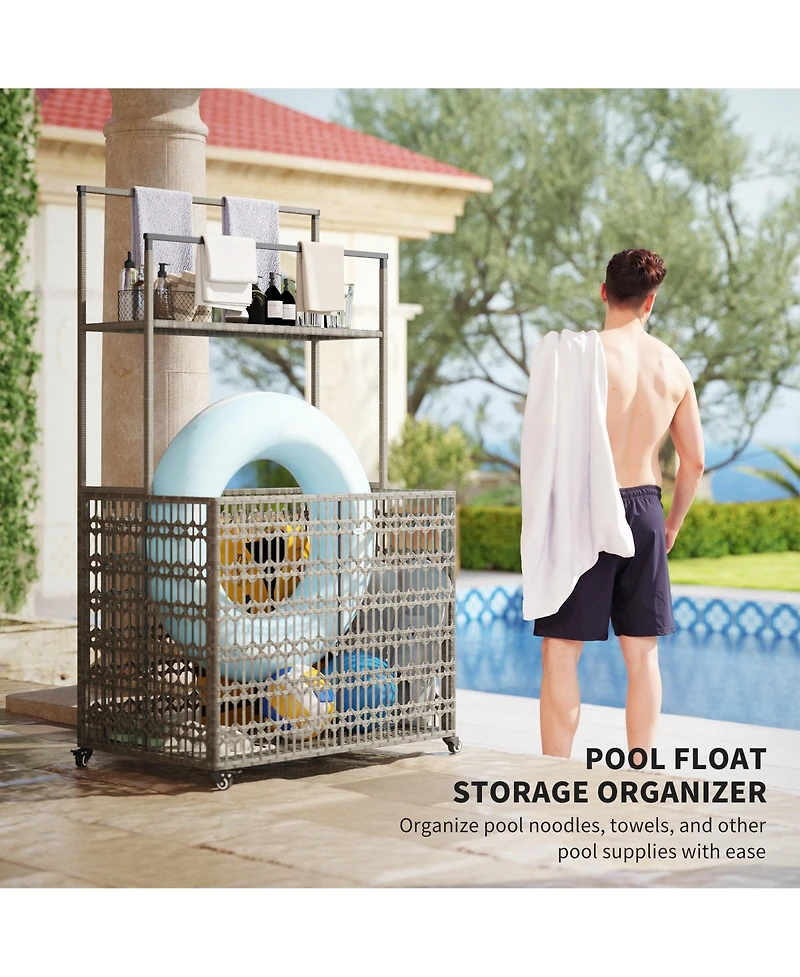 Outsunny Rat Pool Float Storage Organizer, Pool Float Holder with Shelf