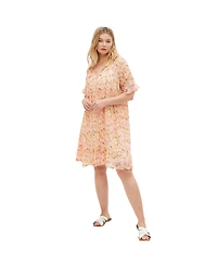 ellos Women's Sheer Ruffle Trim Dress With Keyhole Neckline