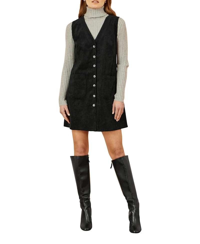 Yumi Women's Cord Tunic Dress With Pockets