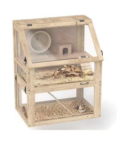 PawHut 3 Tiers Wooden Hamster Cage w/ Detachable Bottom, 24" x 16" x 29.5"