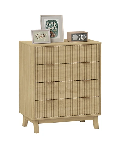 Homcom 4 Drawer Dresser for Bedroom, Fluted Chest of Drawers