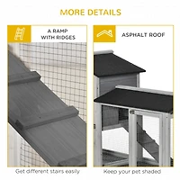 PawHut 62" Wooden Rabbit Hutch with Wheels, Run Box, No Leak Tray, and Ramp