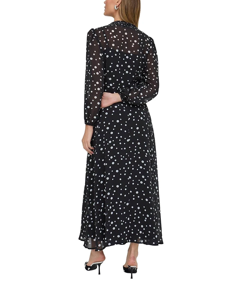 Lily and Lionel London Women's Margot Ruffle Neck Spot Print Maxi Dress