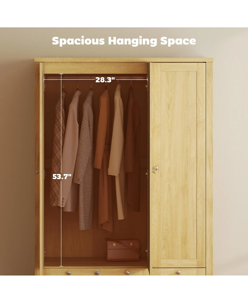 Homcom Wardrobe Closet with 3 Doors and 2 Drawers Bedroom Armoire Natural