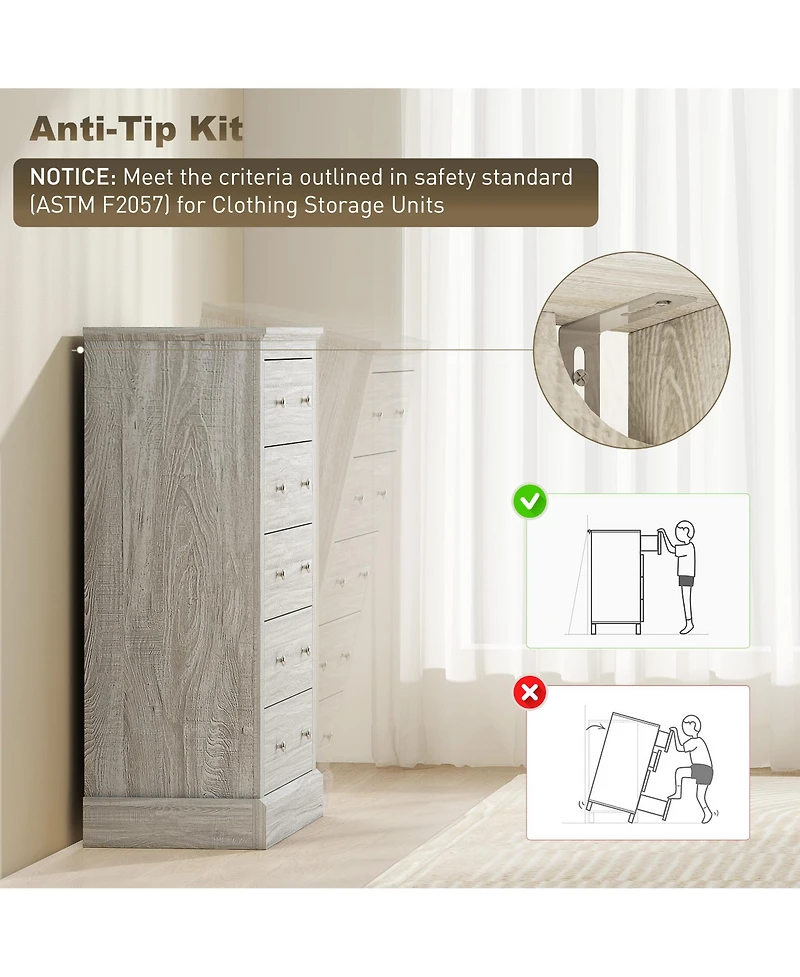 Homcom wood construction features five spacious drawers for organized bedroom storage, designed as a functional dresser