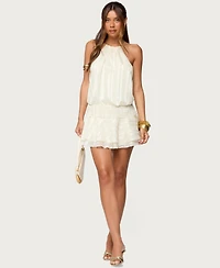 Edikted Women's Glossy Striped Drop Waist Mini Dress