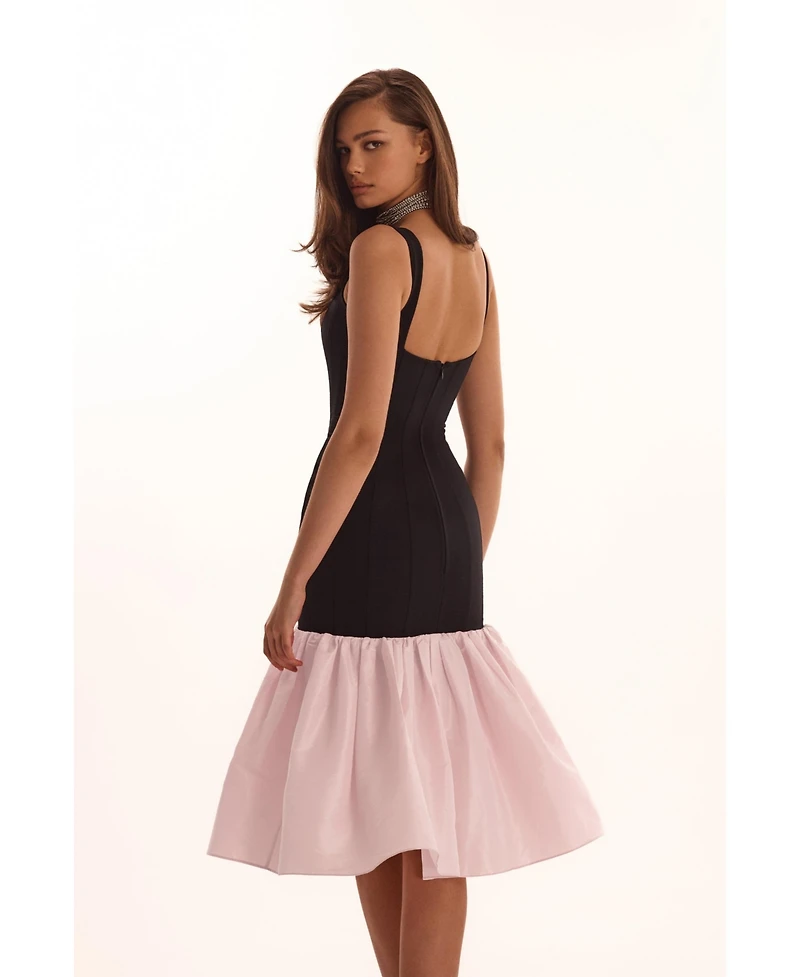 Milla Women's Black Fitted Maxi Dress With Puffy Tiered Skirt