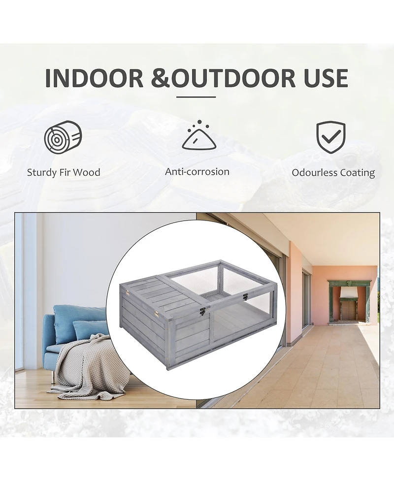 PawHut Wooden Tortoise House Turtle Habitat Enclosure Outdoor Reptile Cage