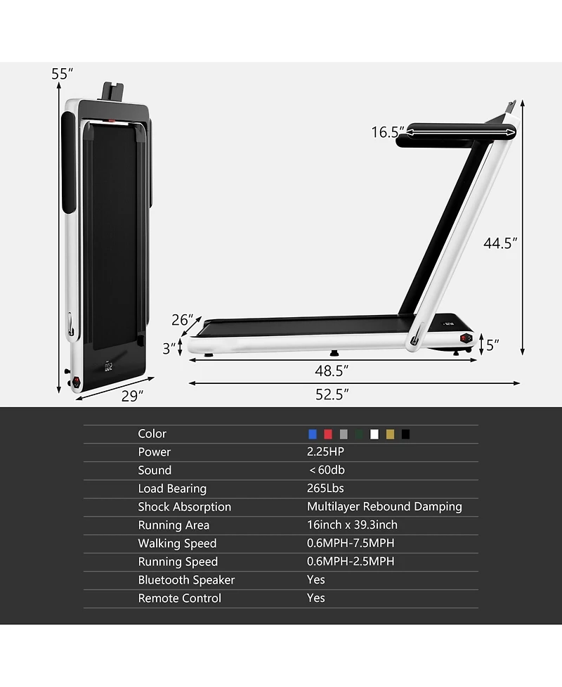 Skonyon 2.25HP 2 in 1 Folding Treadmill with App Speaker Remote Control