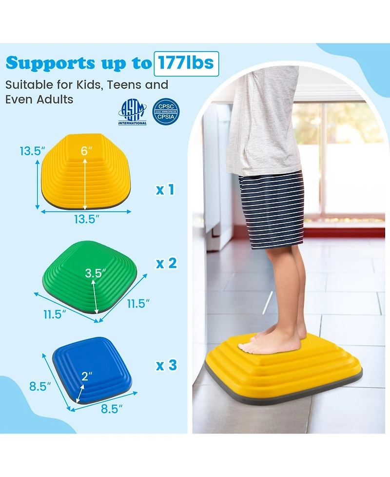Sugift 6 Pieces Kids Stepping Stone Square Balance Blocks Indoor Outdoor