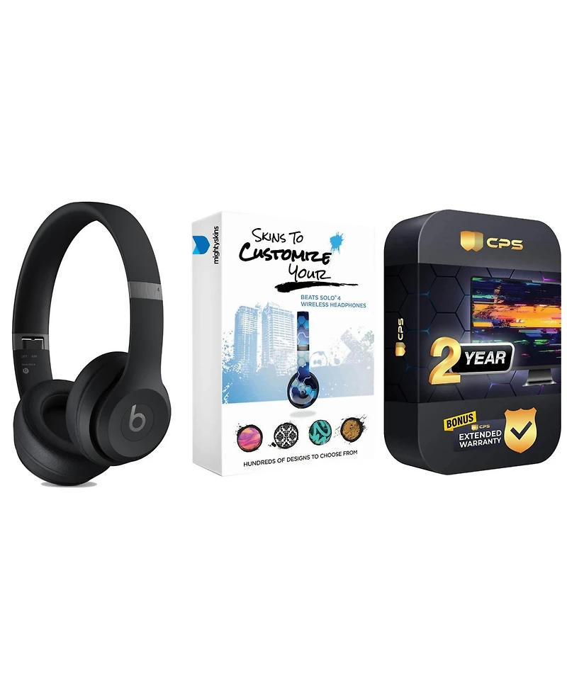 Beats Solo 4 Bluetooth Wireless On-Ear Headphones with MightySkins Protective Skins and 2 Year Extended Warranty Bundle - Cloud Pink