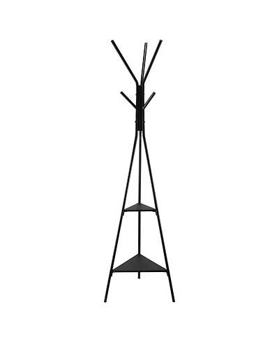 Slickblue Coat Rack Stand with 2 Storage Shelves and 6 Hooks, Freestanding Design