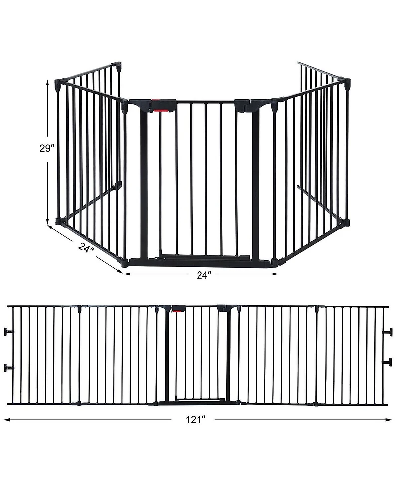 Sugift 115 Inch Length 5 Panel Adjustable Wide Fireplace Fence