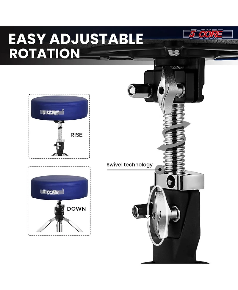 5 Core Drum Throne 4" Thick Padded Guitar Stool 441Lb Capacity 20-26" Adjustable Drummer Chair