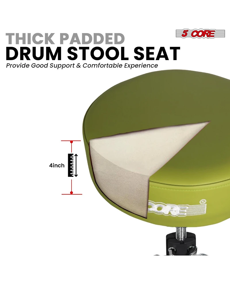 5 Core Drum Throne 4" Thick Padded Guitar Stool 441Lb Capacity 20-26" Adjustable Drummer Chair