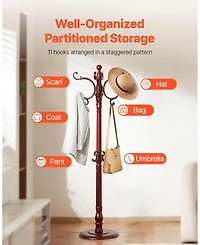 Slickblue Wooden Freestanding Coat Rack with Large Base and 11 Hooks