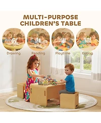 Qaba Kids Table and Chair Set, Wooden Activity Table with Chairs, Natural