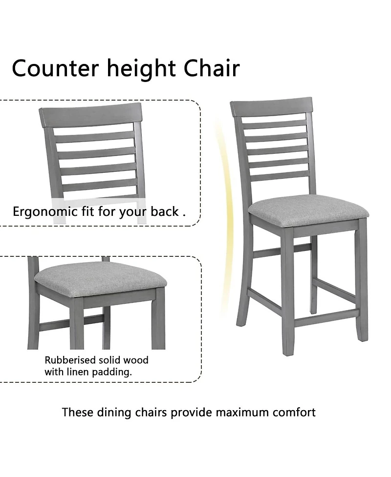 Maison Boucle 5-Piece Counter Height Dining Set, Solid Acacia Wood Table and 4 Upholstered Chairs for Kitchen or Small Space