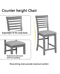 Maison Boucle 5-Piece Counter Height Dining Set, Solid Acacia Wood Table and 4 Upholstered Chairs for Kitchen or Small Space