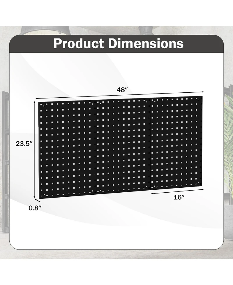 Sugift Wall-Mounted Pegboard Kit with 3 Pegboards for Garage Workshop-Black