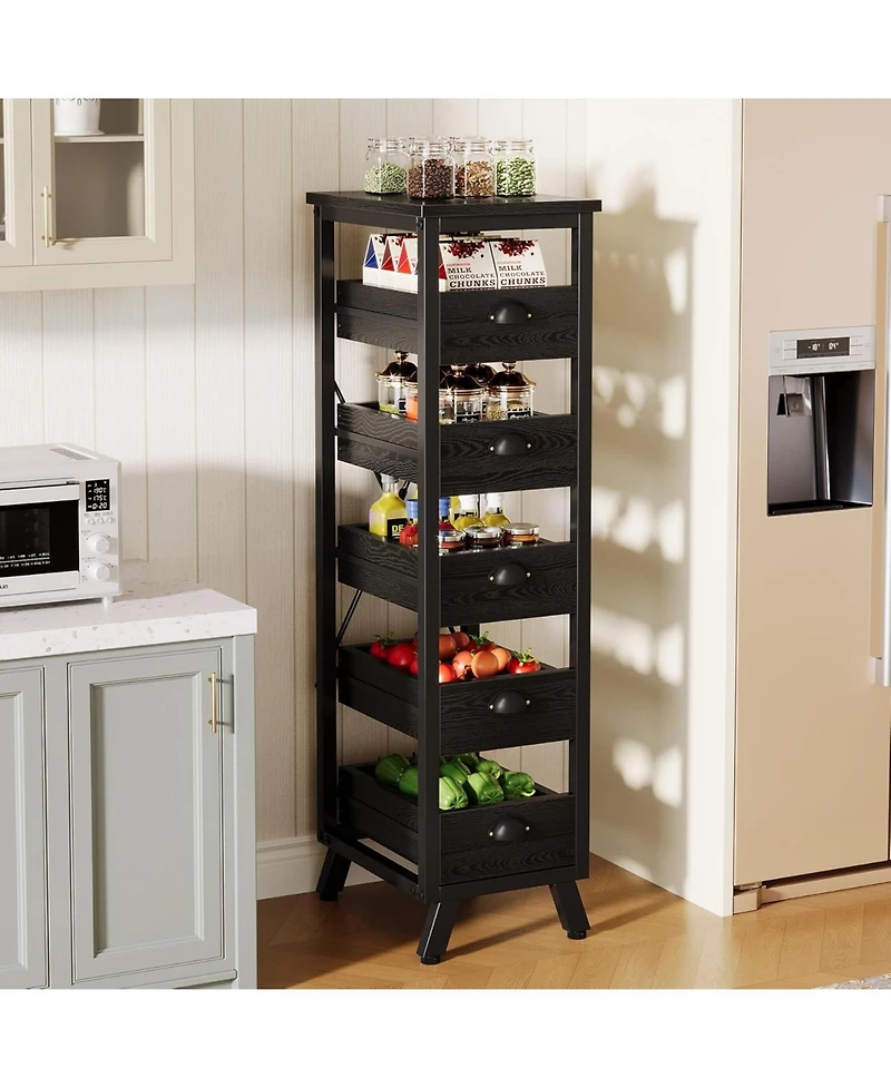 Tribesigns 5-Tier Narrow Snack Stand Kitchen Stand Fruit Basket,Wood Fruit and Vegetable Storage Rack