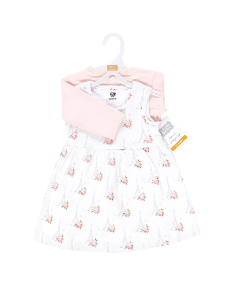 Hudson Baby Toddler Girls Cotton Dress and Cardigan Set, Bonjour Paris