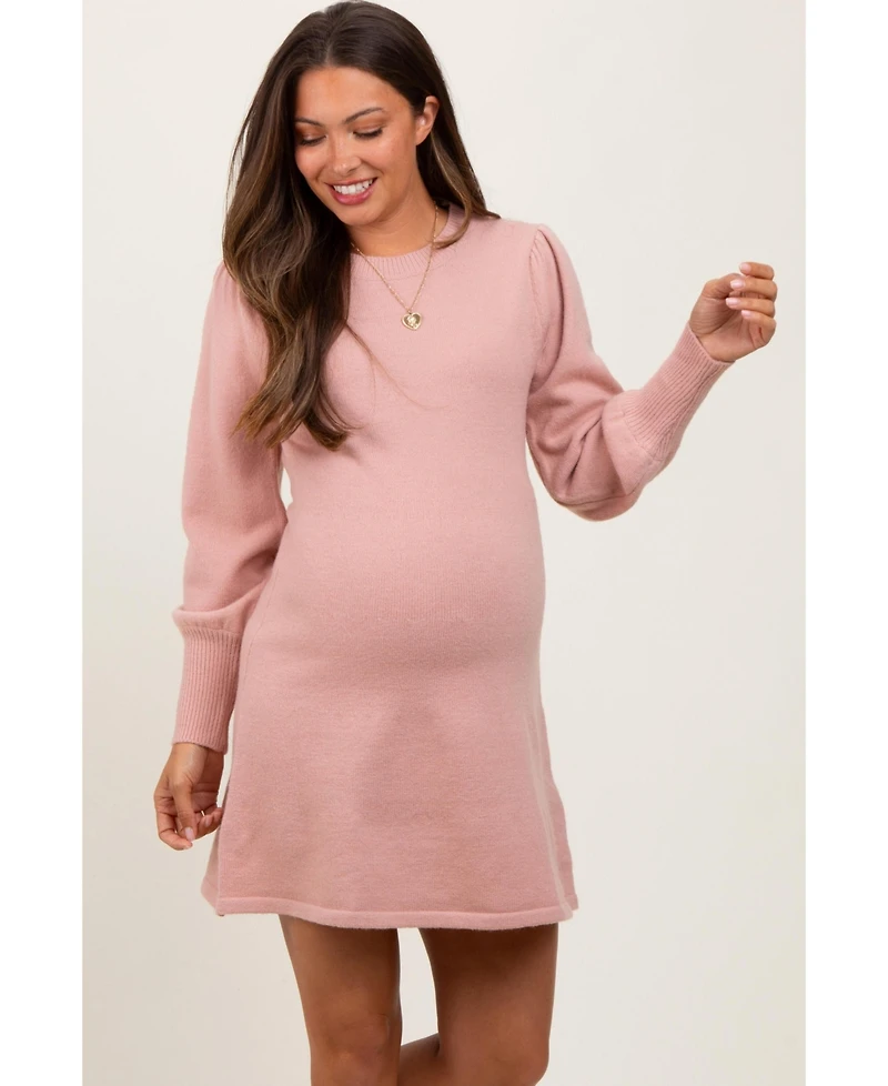 Pinkblush Maternity Pink Knit Bubble Sleeve Mini Dress