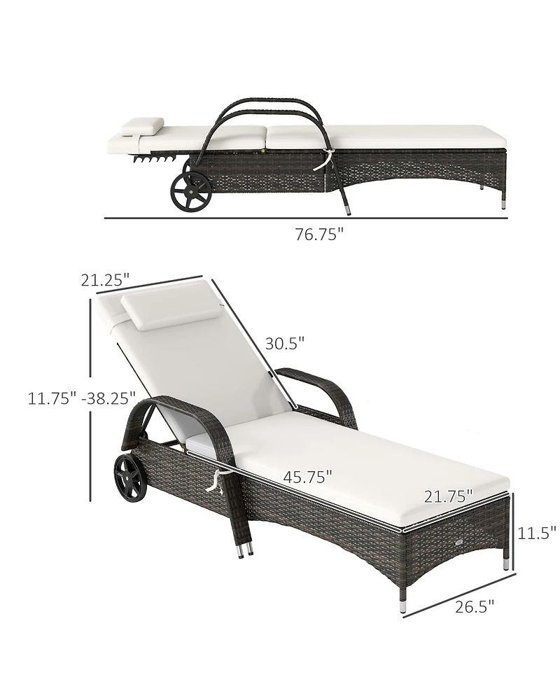 Outdoor 2 Pe Rat Sun Bathing Chairs w/ Cushions & Pillows,