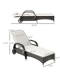 Outdoor 2 Pe Rat Sun Bathing Chairs w/ Cushions & Pillows,