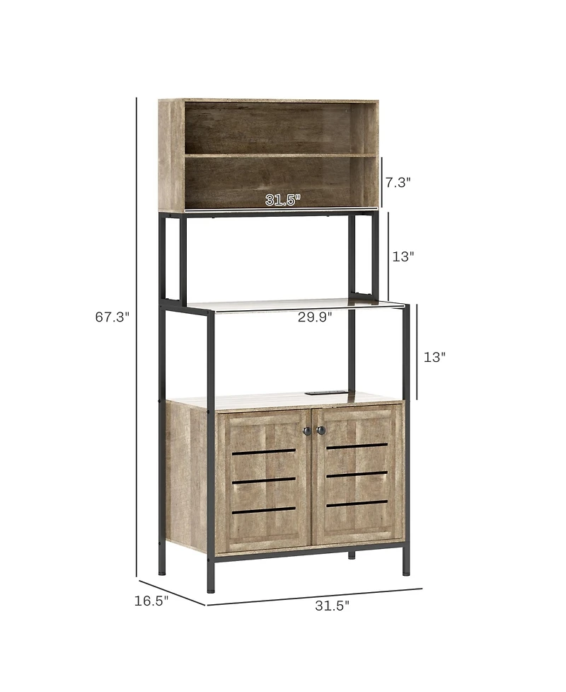 Homcom Baker's Rack, Bar Cabinet with Power Outlet,