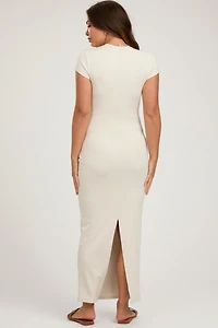 Pinkblush Maternity Cream Fitted Short Sleeve Maxi Dress