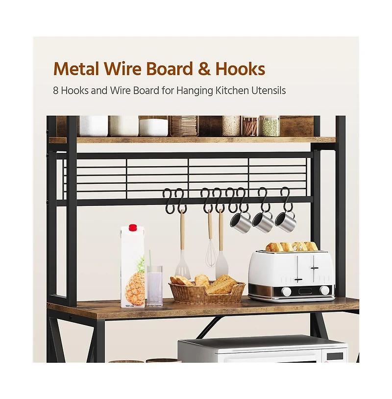Yaheetech 5-Tier Engineered Wood and Metal Baker s Rack with Power Outlets