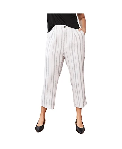 ellos Women's Straight Leg Cropped Linen-Blend Trousers