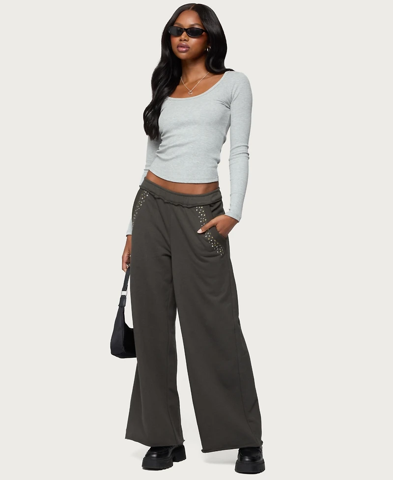 Edikted Women's Wrenn Studded Wide Leg Sweatpants