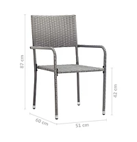 vidaXL Garden Dining Chair Set of 4 Grey Pe rattan, Steel