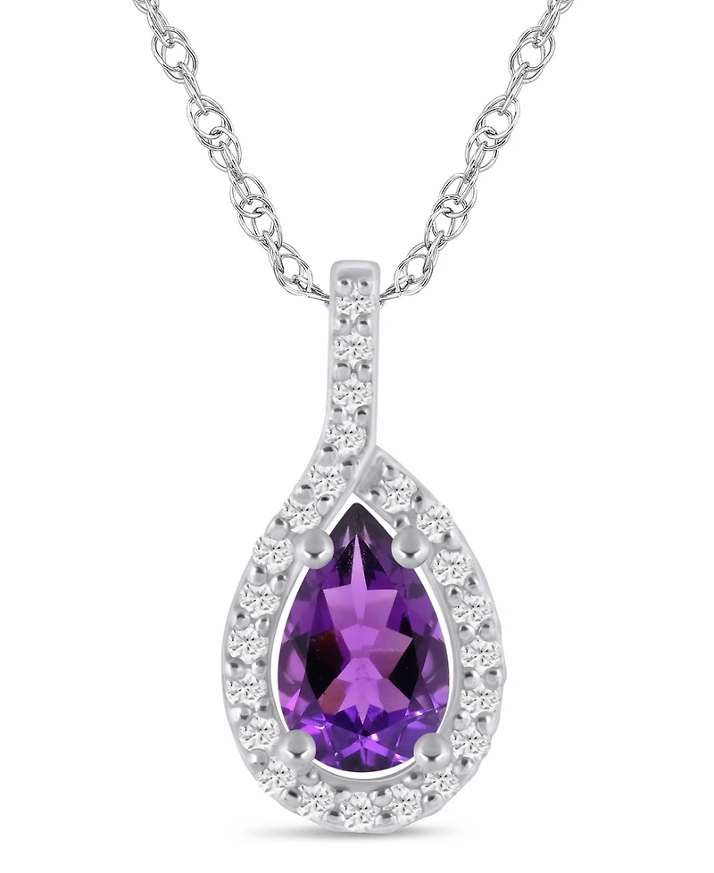 Macy's Gemstone and Diamond Halo Pendant Necklace (1/5 ct. t.w.) 10k White Gold (also Yellow Gold)