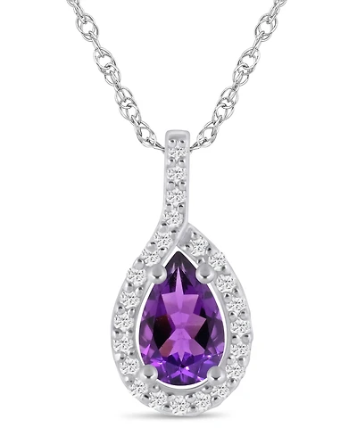 Macy's Gemstone and Diamond Halo Pendant Necklace (1/5 ct. t.w.) 10k White Gold (also Yellow Gold)