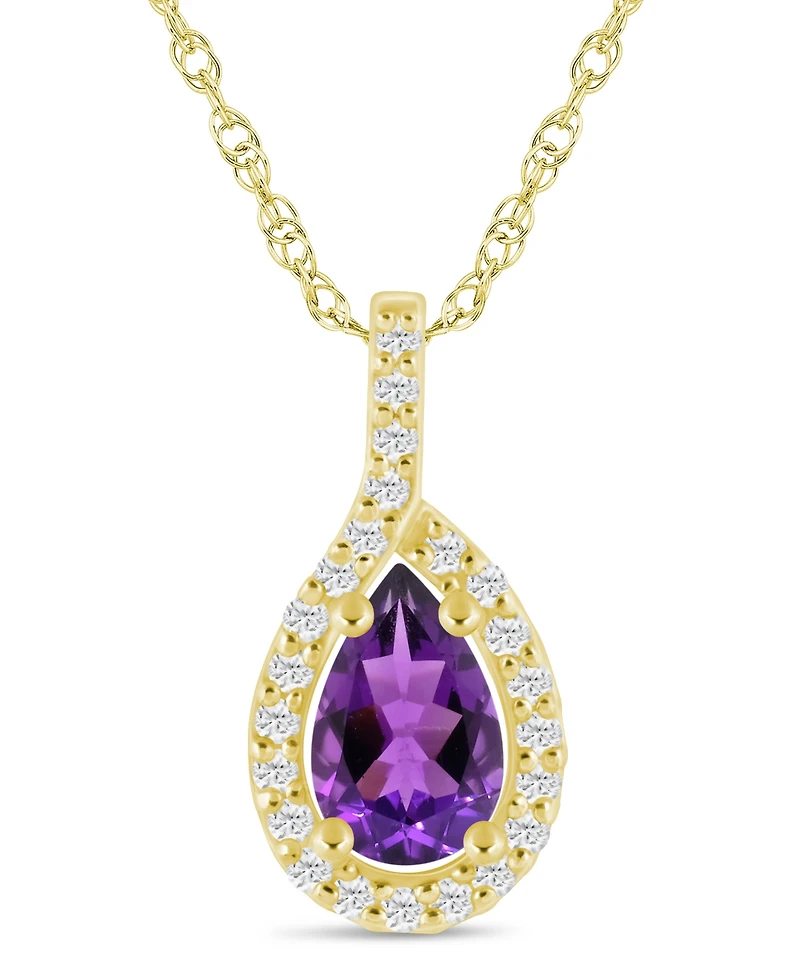 Macy's Gemstone and Diamond Halo Pendant Necklace (1/5 ct. t.w.) 10k White Gold (also Yellow Gold)