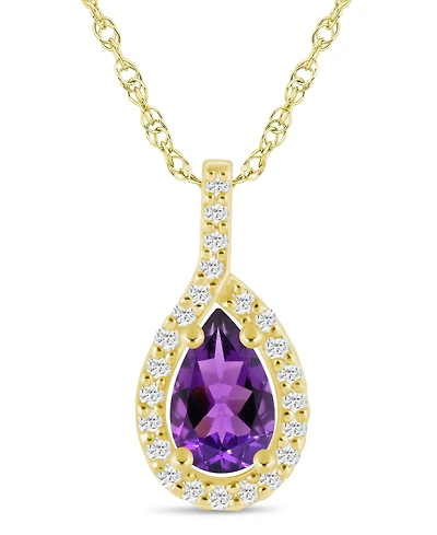 Macy's Gemstone and Diamond Halo Pendant Necklace (1/5 ct. t.w.) 10k White Gold (also Yellow Gold)