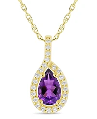 Macy's Gemstone and Diamond Halo Pendant Necklace (1/5 ct. t.w.) 10k White Gold (also Yellow Gold)