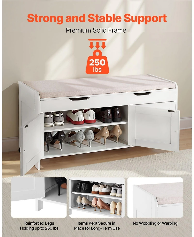 Slickblue Shoe Bench with Cushion Seat and 3 Compartments – Entryway Furniture