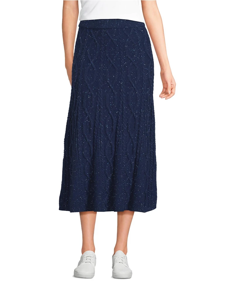 Lands' End Women's Cozy Lofty Cable Fluted Midi Sweater Skirt
