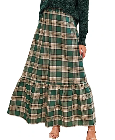 Cupshe Women's Plaid Ruffled Maxi Skirt.