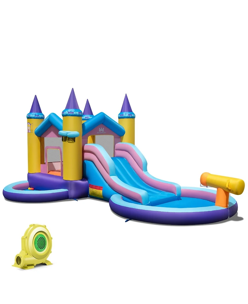 6-in-1 Inflatable Kids Water Park with 735W Blower