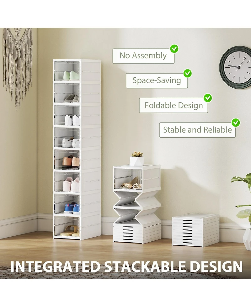 Homcom 8 Pack Foldable Shoe Boxes Stackable Shoe Organizer Fit Size 10